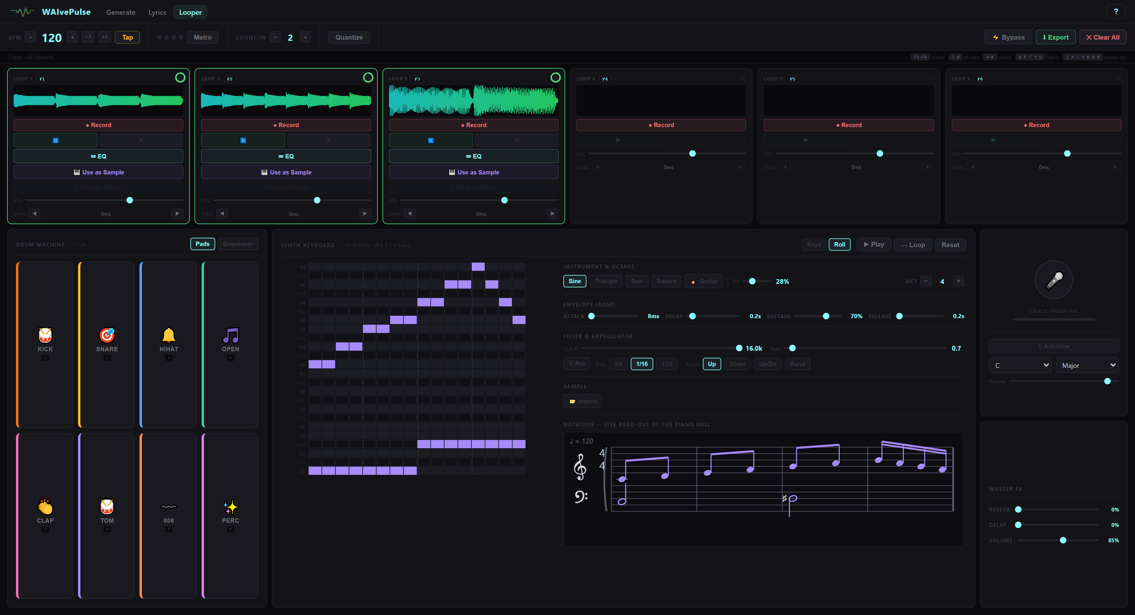 A loop station in a tab